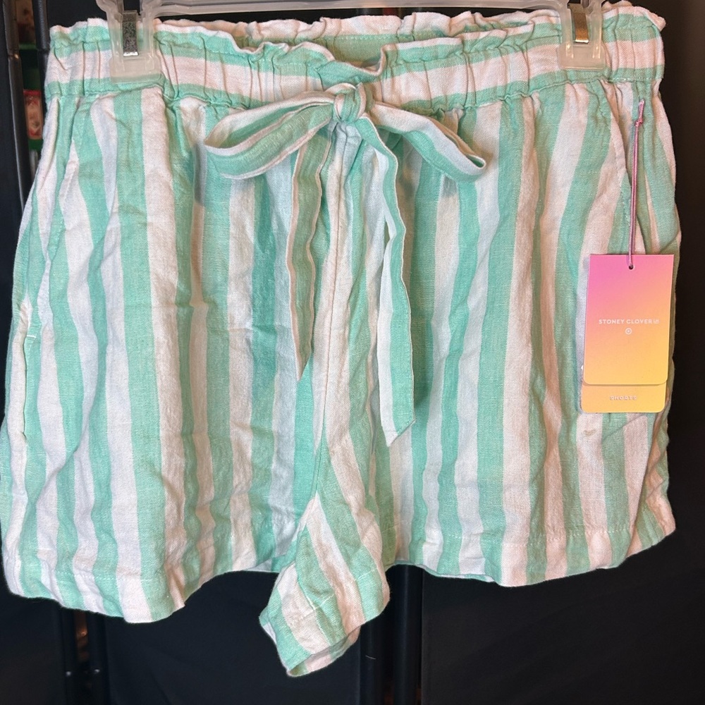 Stoney Clover Lane High Waist Green and White Shorts